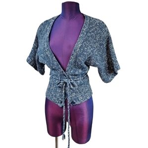 Love Rocks Y2K Cropped Cardigan Sweater Heather Blue Dolman Sleeve Small